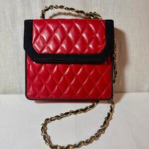 I-Magnin Red Leather Quilted Shoulder Purse - w/FREE GIFT AND SHIPPING